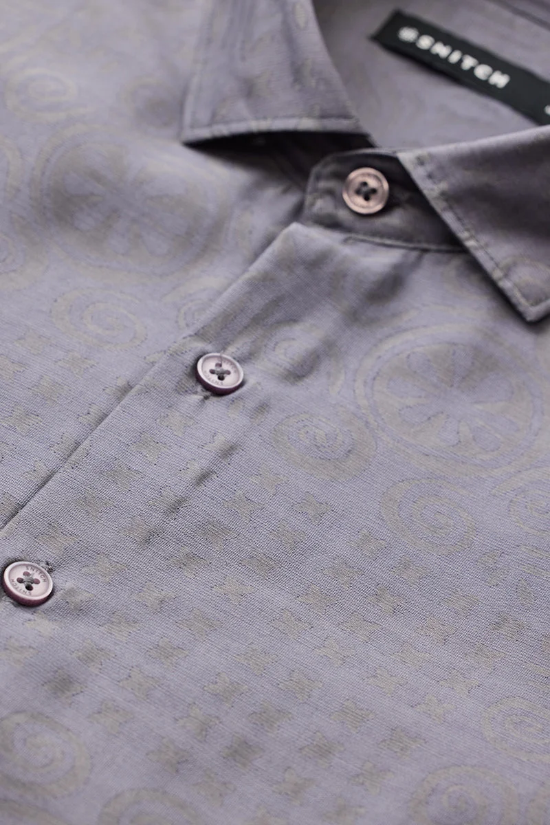 SNITCH Grey Self-Design Slim Fit Shirt